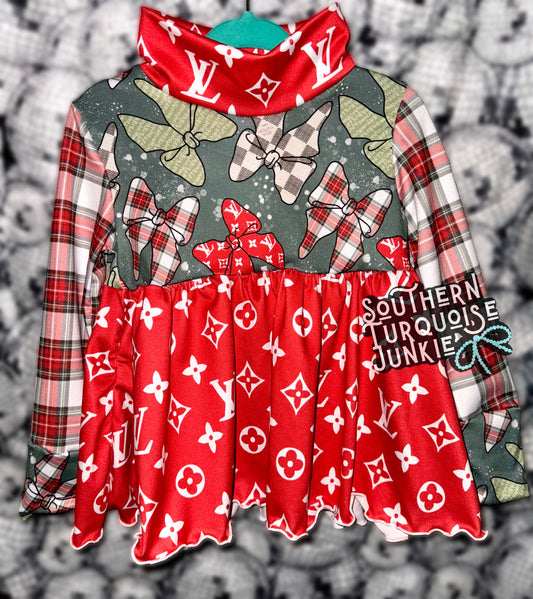 BOUJEE CHRISTMAS MOCK NECK PEPLUM - 2T